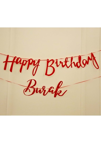 Kişiye Özel Simli Kırmızı Renkli Happy Birthday El Yazısı Banner fiyatları