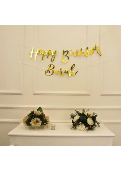 Kişiye Özel Gold Renkli Happy Birthday El Yazısı Banner