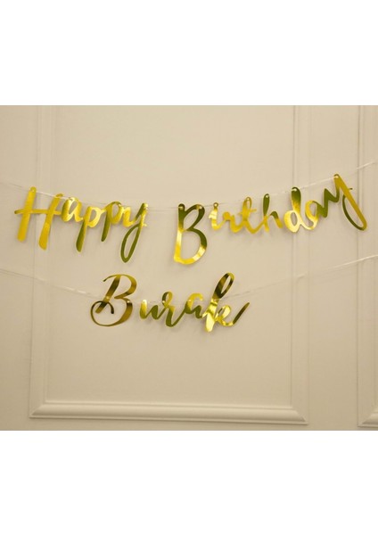 Kişiye Özel Gold Renkli Happy Birthday El Yazısı Banner fiyatları