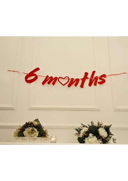 6 Months Simli Kırmızı Renk Banner Ipli Duvar Süsü Yarım Yaş Altı Ay Parti Süsü modelleri