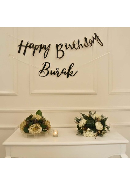 Kişiye Özel Siyah Renkli Happy Birthday El Yazısı Banner