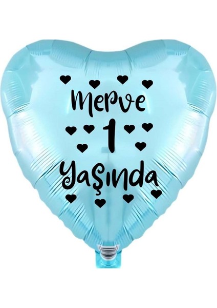 18 Inç Açık Mavi Renk Kişiye Özel Yaşında Yazılı Kalp Folyo Balon