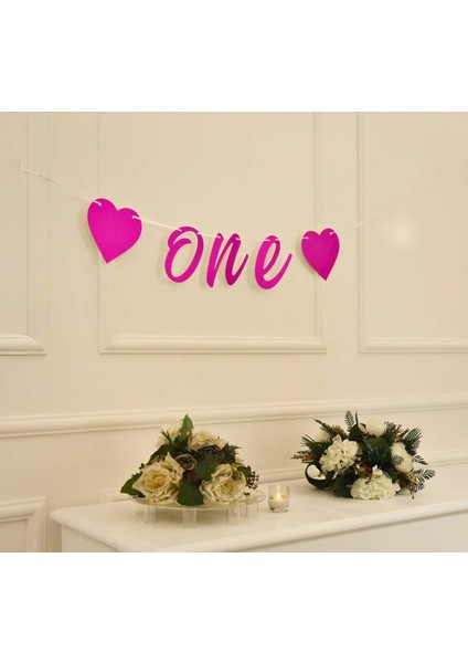 One Yazılı Simli Pembe Renk Banner Ipli Duvar Süsü 1 Yaş Parti Süsü modelleri