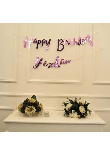 Kişiye Özel Pembe Renkli Happy Birthday El Yazısı Banner