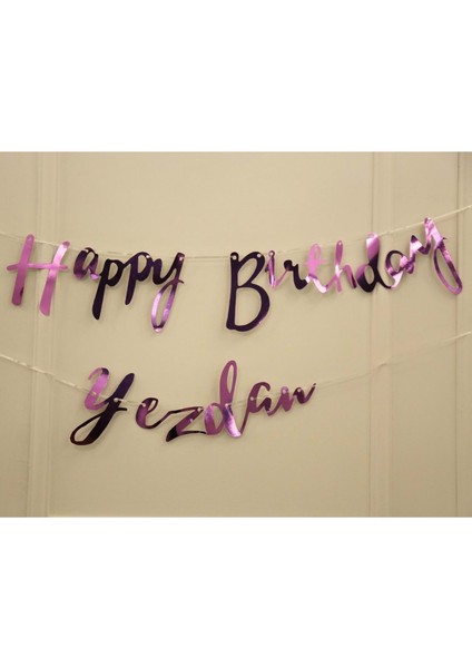 Kişiye Özel Pembe Renkli Happy Birthday El Yazısı Banner fiyatları