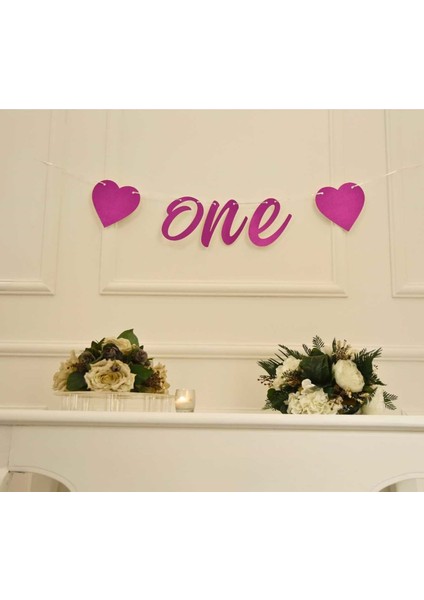 One Yazılı Simli Fuşya Renk Banner Ipli Duvar Süsü 1 Yaş Parti Süsü modelleri