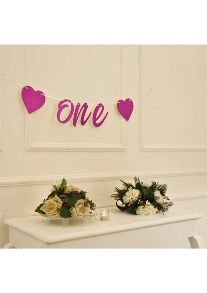 One Yazılı Simli Fuşya Renk Banner Ipli Duvar Süsü 1 Yaş Parti Süsü fırsatları