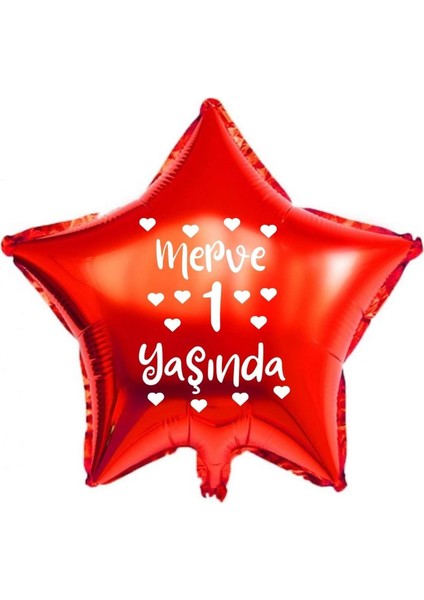 18 Inç Kırmızı Renk Kişiye Özel Yaşında Yazılı Kalpli Yıldız Folyo Balon