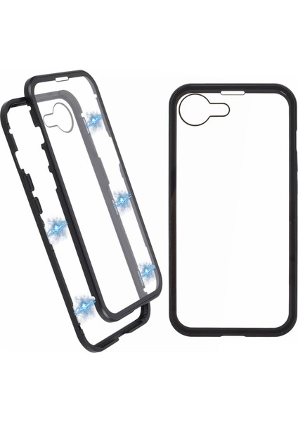 iPhone 16e Kılıfı Çift Taraflı Temperli Cam Manyetik Şeffaf Telefon Kılıfı-Siyah (Yurt Dışından)