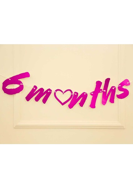 6 Months Simli Pembe Renk Banner Ipli Duvar Süsü Yarım Yaş Altı Ay Parti Süsü