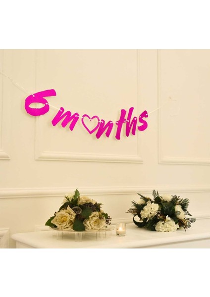 6 Months Simli Pembe Renk Banner Ipli Duvar Süsü Yarım Yaş Altı Ay Parti Süsü