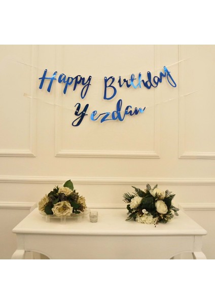 Kişiye Özel Mavi Renkli Happy Birthday El Yazısı Banner