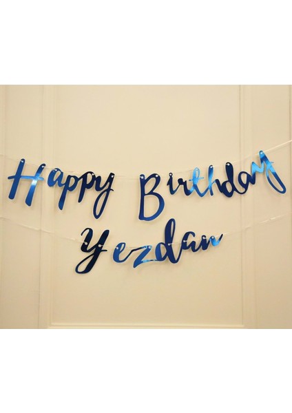 Kişiye Özel Mavi Renkli Happy Birthday El Yazısı Banner