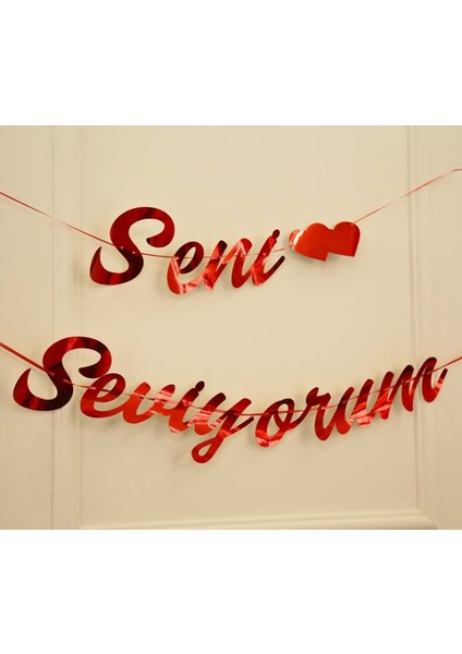 Kırmızı Renkli Seni Seviyorum El Yazısı Banner Duvar Süsü