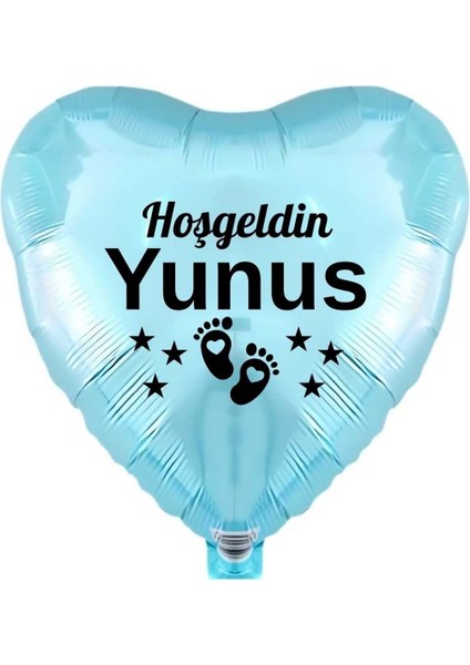 18 Inç Açık Mavi Renk Yeni Doğan Kişiye Özel Hoşgeldin Bebek Yazılı Ayak Figürlü Kalp Folyo Balon