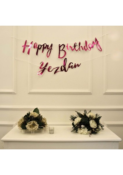 Kişiye Özel Fuşya Renkli Happy Birthday El Yazısı Banner