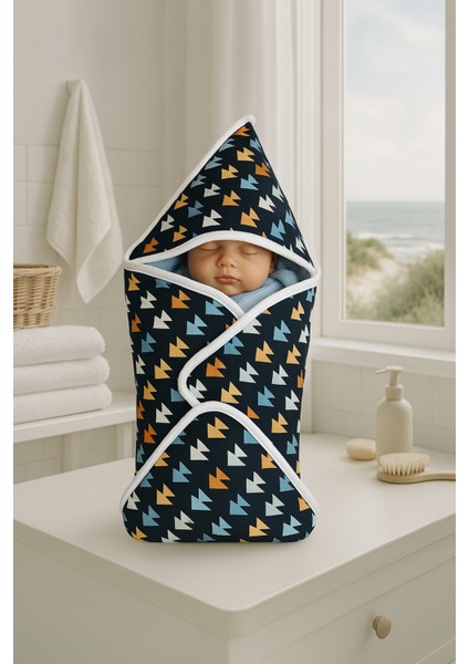 Kapşonlu Müslin Bebek Banyo Havlusu - Havlu Kundak