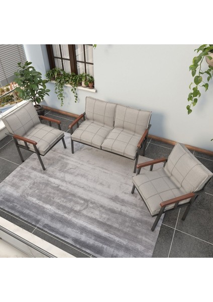Modern Serisi Balkon, Bahçe, Cafe - Metal Kanepe Koltuk Takımı - 2+1+1 - Krem