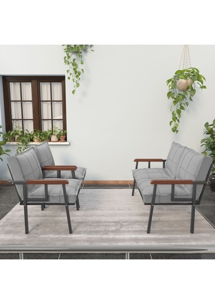 Modern Serisi Balkon, Bahçe, Cafe - Metal Kanepe Koltuk Takımı - 2+1+1 - Açık Gri