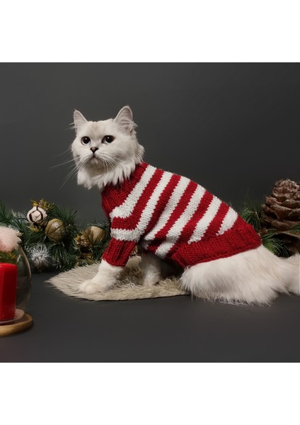 Kedi Köpek İçin Kırmızı Beyaz Çizgili Kazak fırsatları