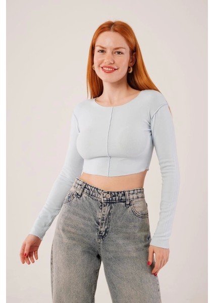 Ters Dikişli Basic Bebe Mavisi Body Bluz