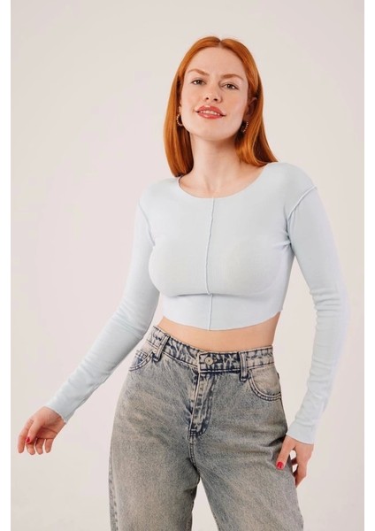 Ters Dikişli Basic Bebe Mavisi Body Bluz