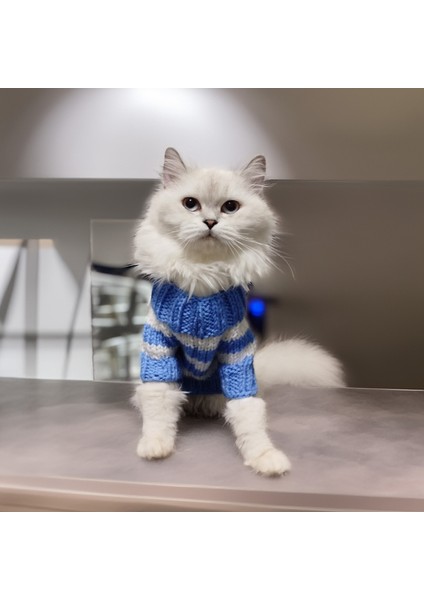 Kedi Köpek İçin Mavi Beyaz Çizgili Kazak fiyatları