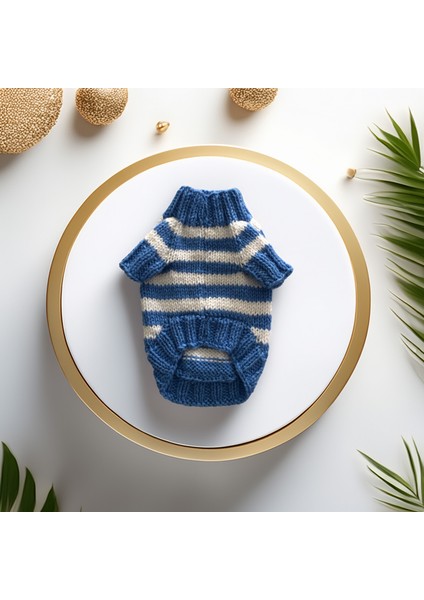 Kedi Köpek İçin Mavi Beyaz Çizgili Kazak modelleri