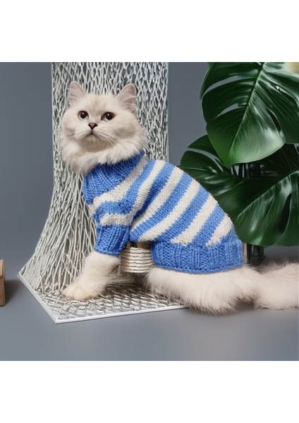 Kedi Köpek İçin Mavi Beyaz Çizgili Kazak fırsatları