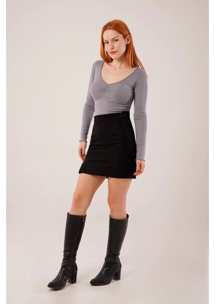 Geniş Yaka Basic Body Bluz