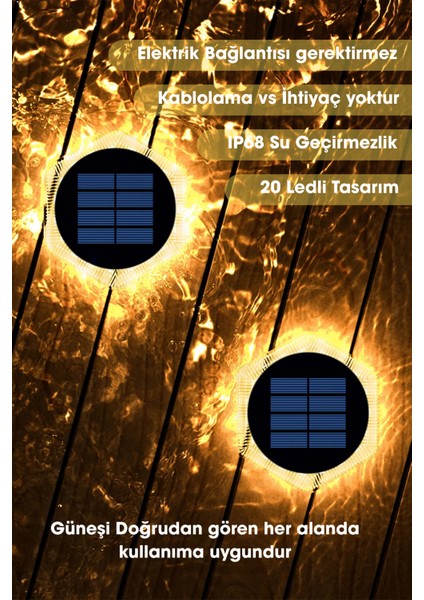 1ADET Güneş Enerjili 20LEDLI Premium Kalite Solar Dekoratif Zemin Bahçe Peyzaj Aydınlatma