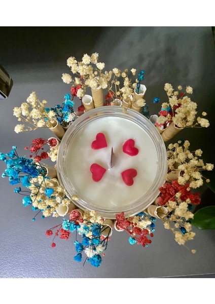 Çiçek Bahçesi Kavanoz %100 Doğal Soya Wax Vegan Kalpli Mum