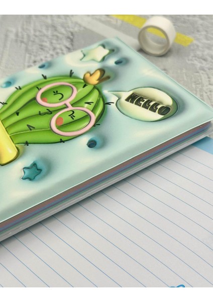 Kaktüs Desenli Yumuşak Dokulu Özel Seri Defter Mavi