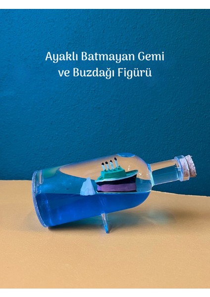 Ayaklı Batmayan Gemi ve Buzdağı Figürü Özel Tasarım Akvaryum Biblo Şişe