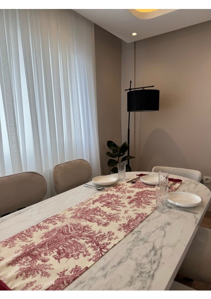 Kırmızı Püsküllü Fransız Köylüler Baskılı Keten Runner fiyatları