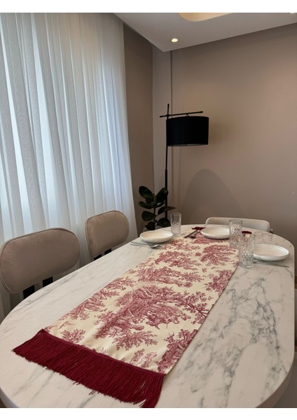 Kırmızı Püsküllü Fransız Köylüler Baskılı Keten Runner fırsatları