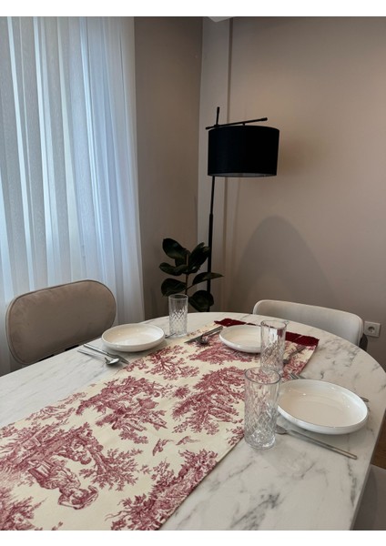 Kırmızı Püsküllü Fransız Köylüler Baskılı Keten Runner indirimleri