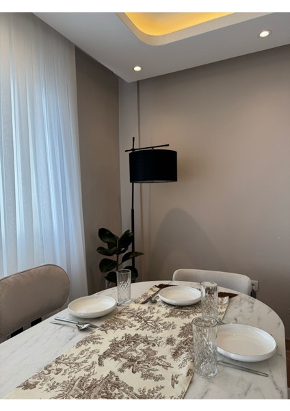 Kahverengi Püsküllü Fransız Köylüler Baskılı Keten Runner