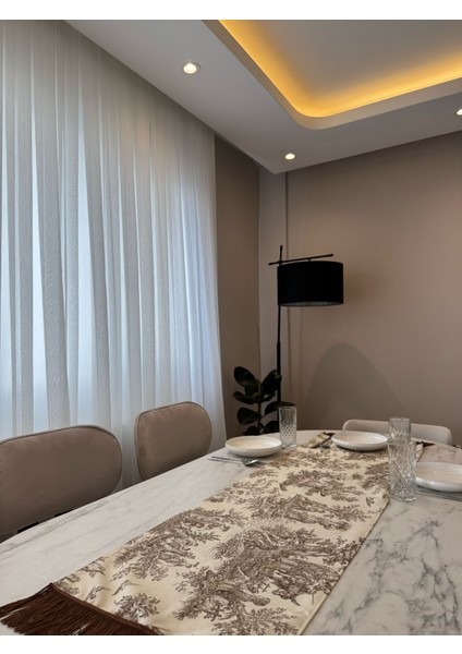 Kahverengi Püsküllü Fransız Köylüler Baskılı Keten Runner fırsatları