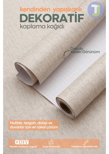 Kendinden Yapışkanlı Dokulu Keten Görünümlü Mutfak Salon Duvar Dolap Masa Kaplama 60 x 300 cm