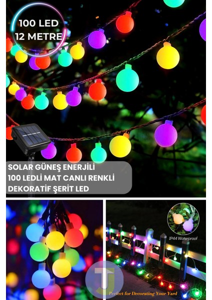 100 LED 11M Solar LED Rgb Işık Güneş Enerjili Bahçe Teras Balkon Ağaç Lambası Aydınlatma RGB Çok Renkli ışık