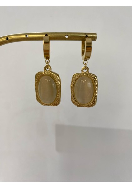 Sedef Dikdörtgen Çelik Gold Küpe fiyatları