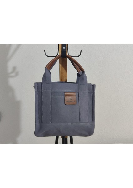 Tote Bag- Küçük Boy Kanvas Triko Kumaş Kadın El Ve Omuz Çantası