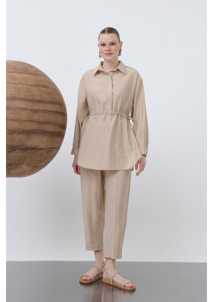 20610 Kadın Beli Büzgülü Gizli Patlı Pantolonlu Takım