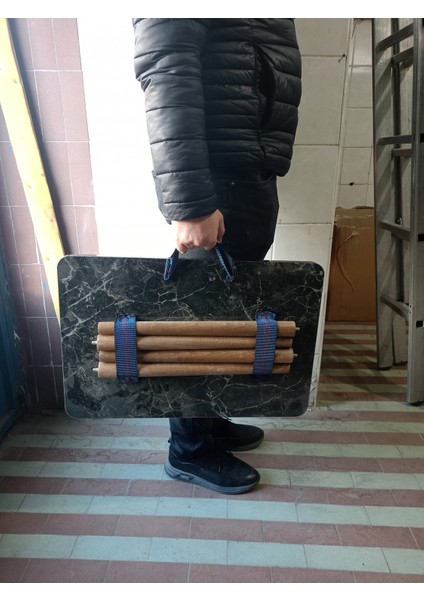 Portatif, Çok Amaçlı, Taşınabilir Kamp, Piknik, Seyehat Masası,-Mermer Desen- Ahşap Ayaklı modelleri