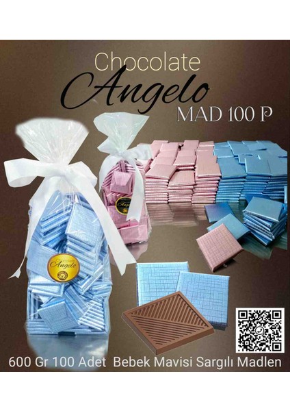 Angelo 100 Lü 600 gr Bebek Mavisi Sargılı Madlen Çikolata