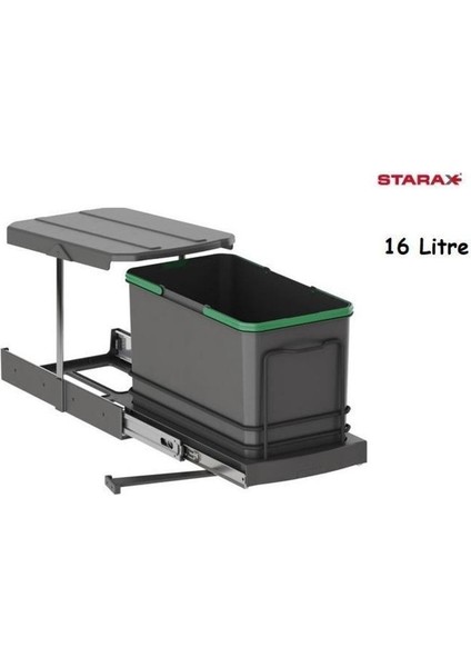 S-2573-A Antrasit Teleskopik Raylı Plastik Gövde Çöp Kovası 16 Lt. Kısa Boylu fiyatları