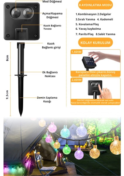 100 Top Ledli Solar Kristal Bahçe Dekorasyon Aydınlatma Rgb Işık Güneş Enerjili RGB Çok Renkli Işık