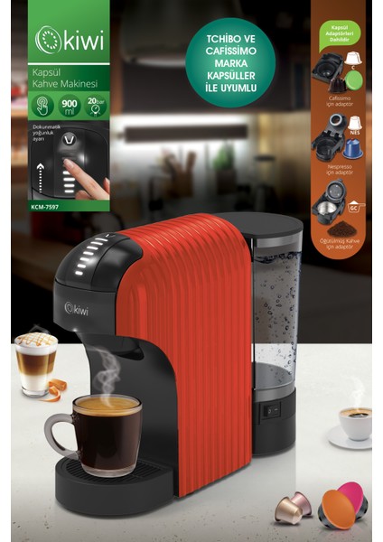 Kıwı Kcm-7597 Kapsül Kahve Makinesi Kırmızı
