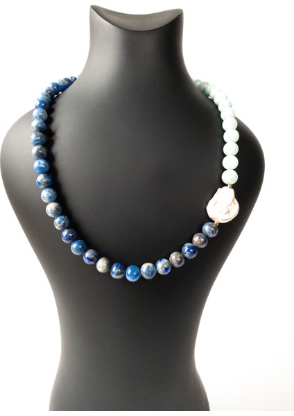 Lapis Lazuli & Amazonit & Barok İnci Kolye